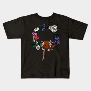 Rat with a spring floral wreath Kids T-Shirt